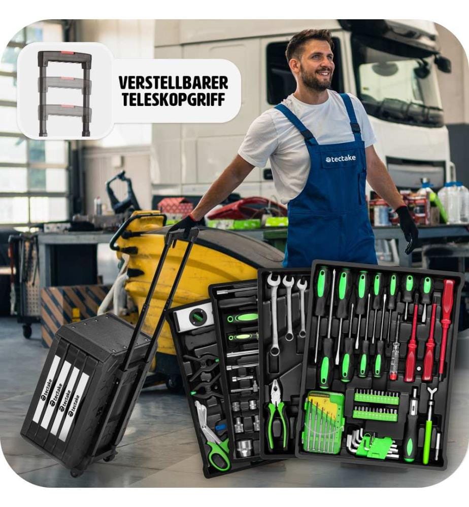 Trolley porta attrezzi 4 scomparti, 899 pezzi - nero
