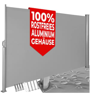 Tenda a scorrimento laterale estraibile con cassonetto in alluminio e meccanismo di autoarrotolamento - 160 x 300 cm, grigio
