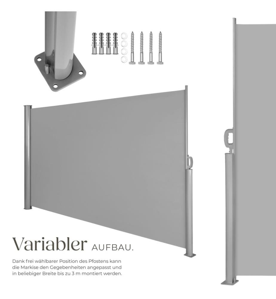 Aluminium Seitenmarkise ausziehbar mit Aufrollmechanismus - 160 x 300 cm, grau
