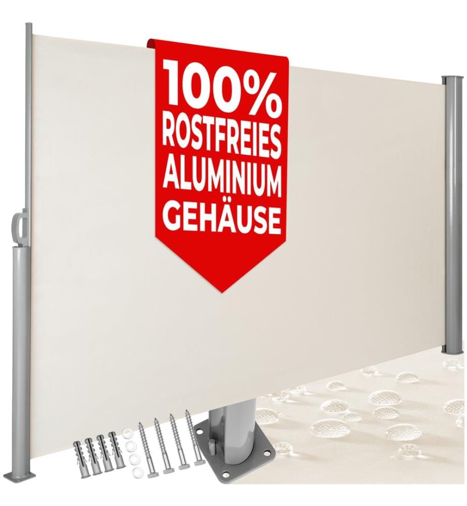 Paravent rétractable et extensible avec enrouleur - 180 x 300 cm, beige