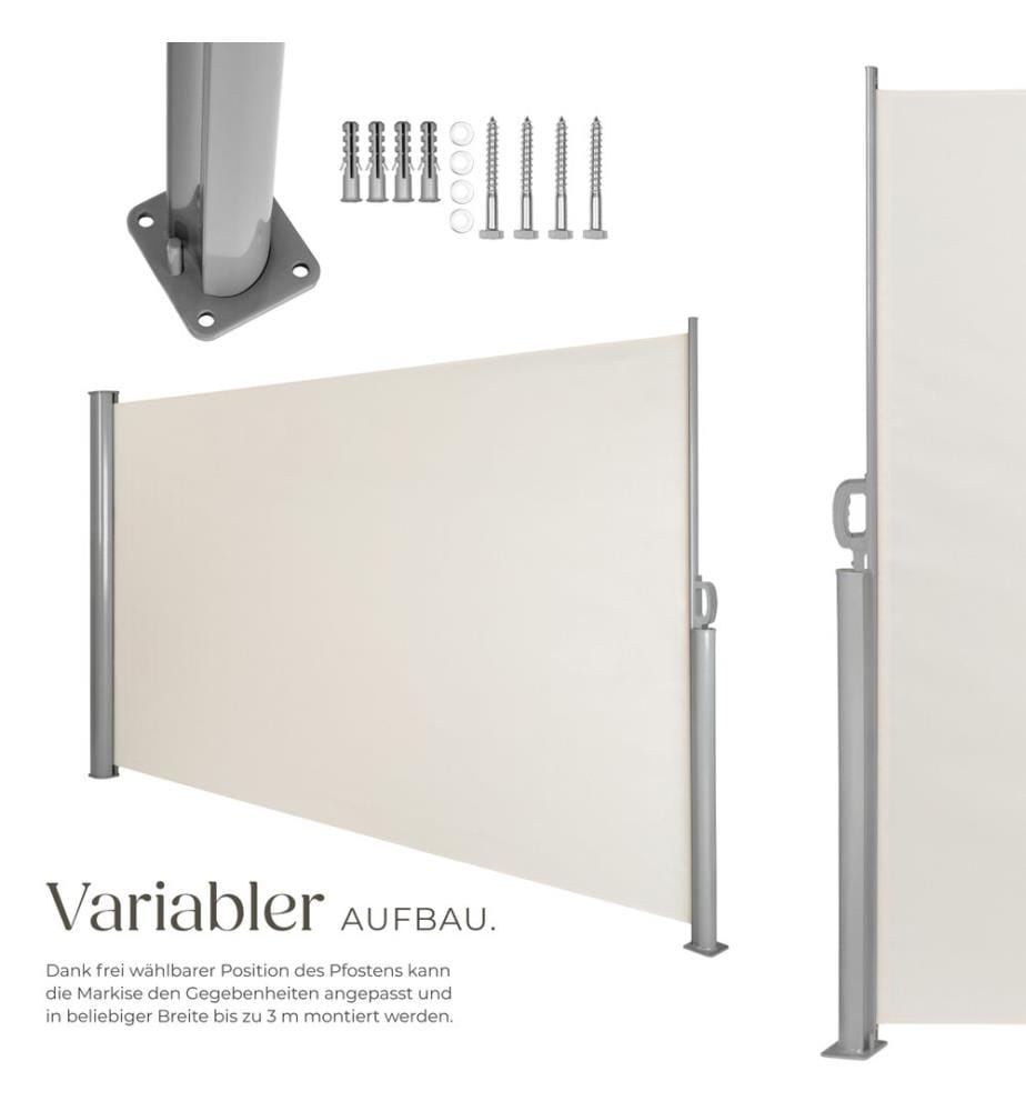Paravent rétractable et extensible avec enrouleur - 180 x 300 cm, beige
