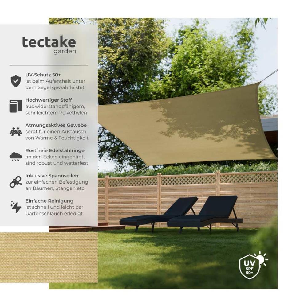 Polyethylen Sonnensegel quadratisch beige - 3,6 x 3,6 m