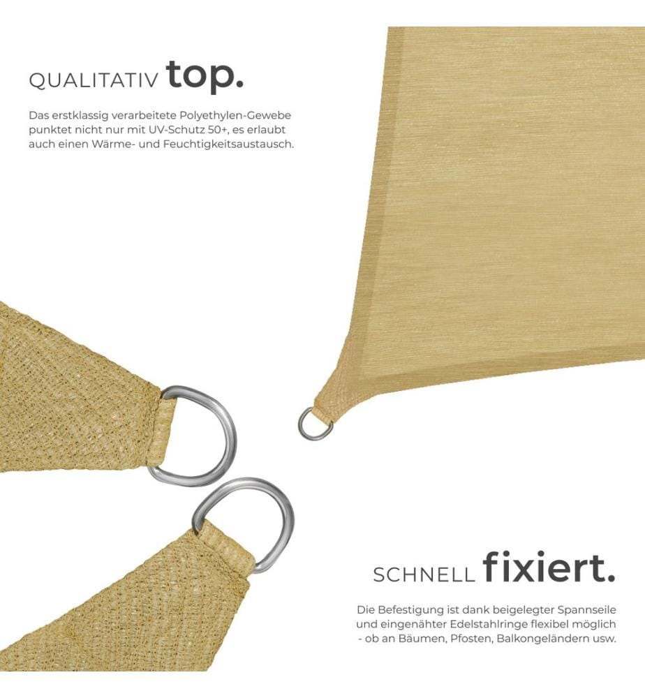 Polyethylen Sonnensegel quadratisch beige - 3,6 x 3,6 m