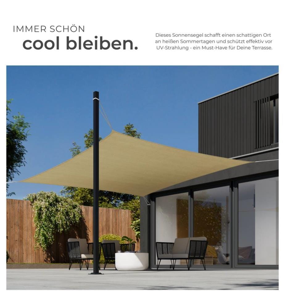 Polyethylen Sonnensegel quadratisch beige - 3,6 x 3,6 m