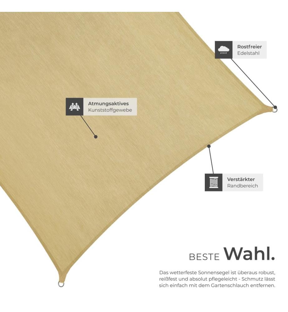 Polyethylen Sonnensegel quadratisch beige - 3,6 x 3,6 m