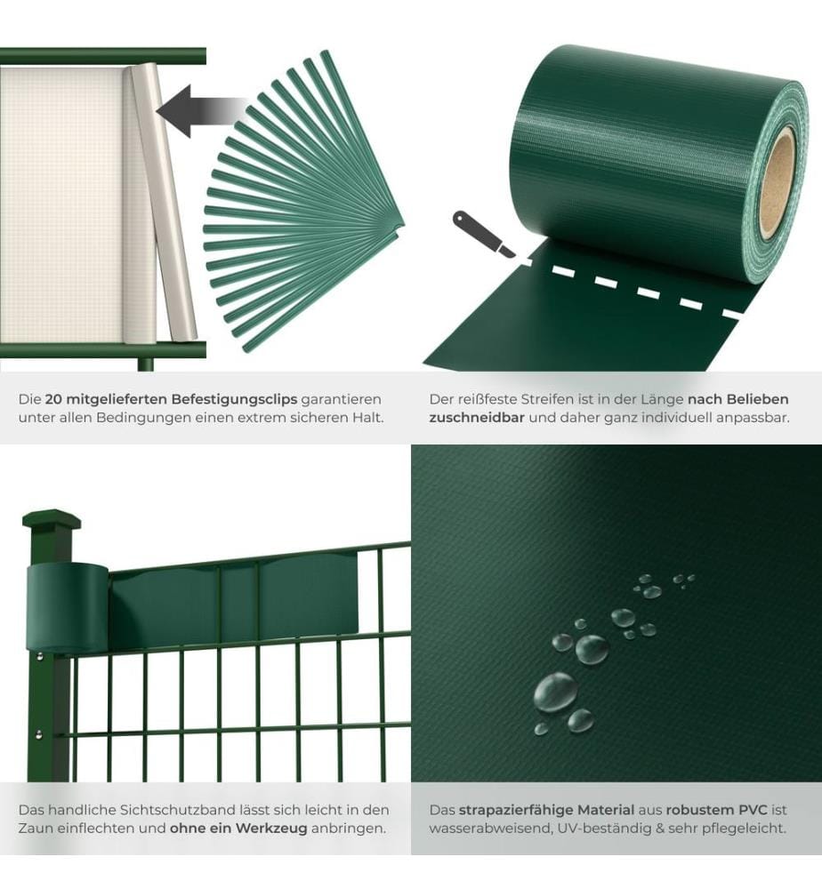 PVC Sichtschutzfolie mit Befestigungsclips - 35 m, grün