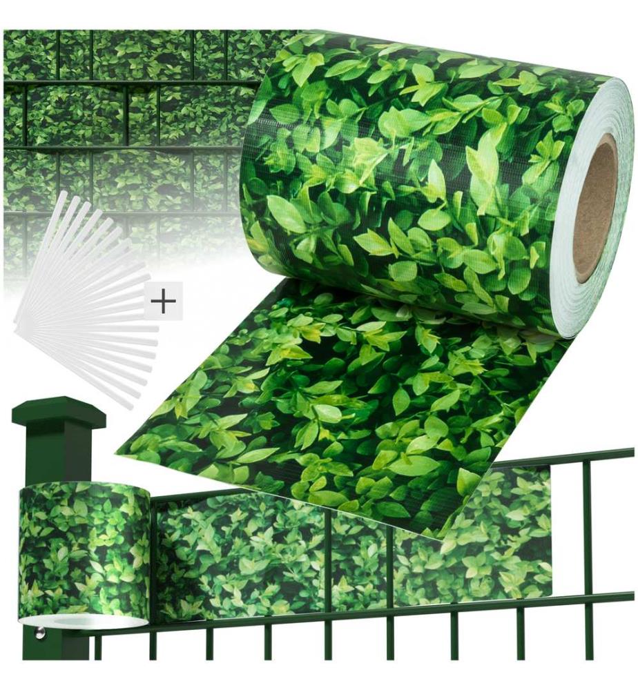 PVC Sichtschutzfolie mit Befestigungsclips - 35 m, grünes Laub