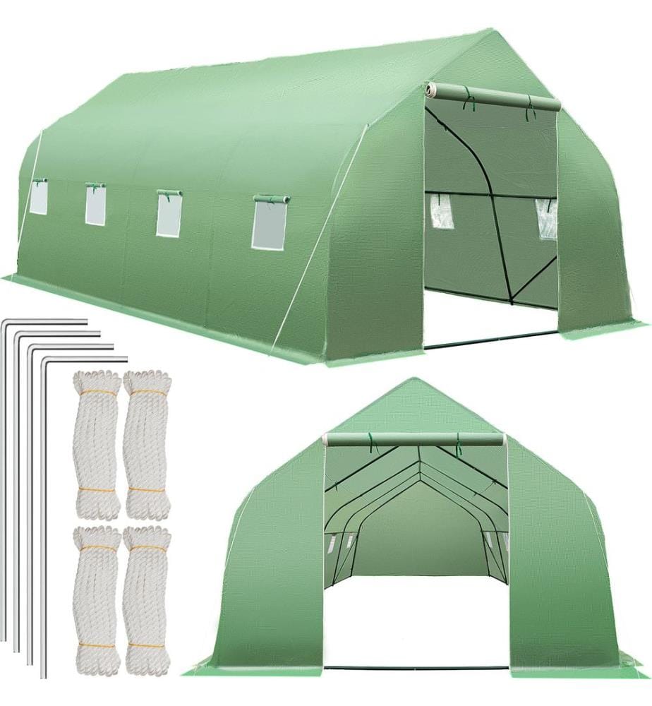 Foliengewächshaus in Zeltform mit 8 Fenstern 600x300x205 cm - grün