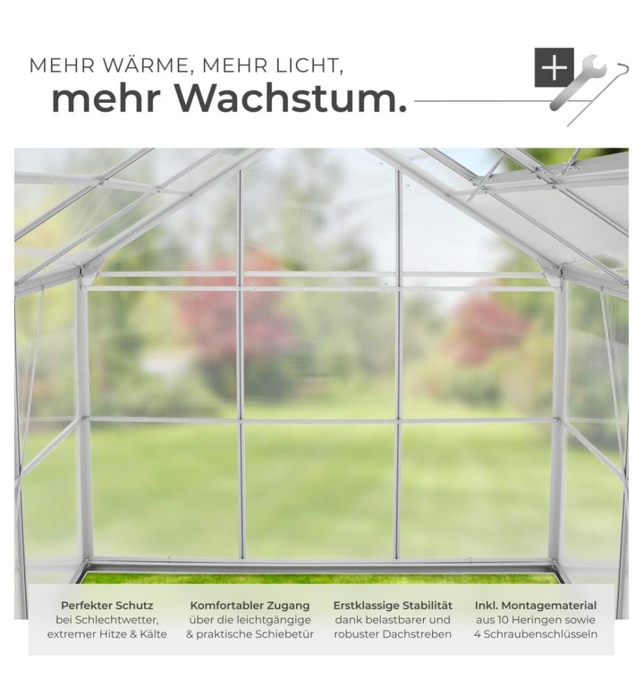 Gewächshaus aus Aluminium mit Fundament, 185x250x195 cm - transparent