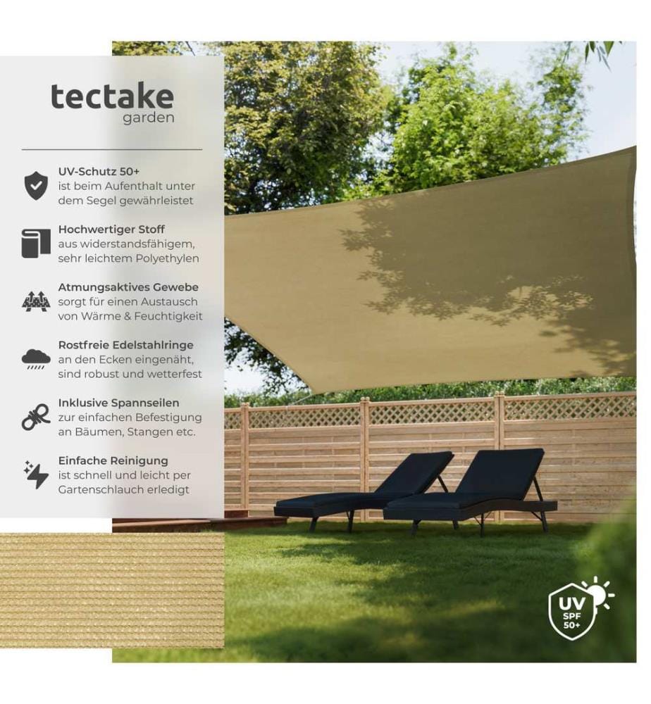 Polyethylen Sonnensegel quadratisch beige - 5,4 x 5,4 m