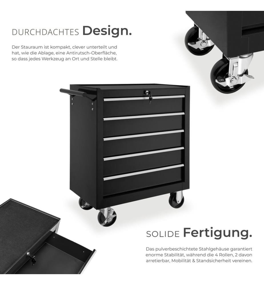 Werkzeugwagen mit 5 Schubladen - schwarz