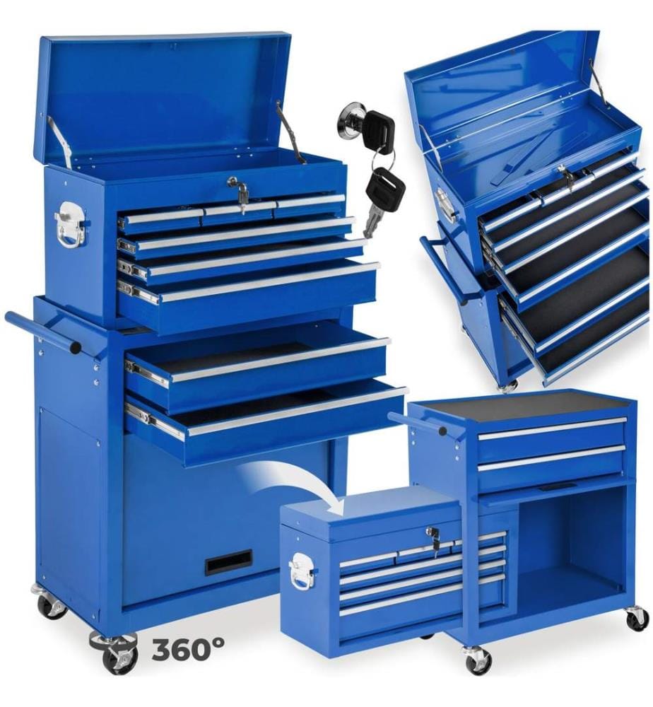 Werkzeugwagen mit 10 Fächern - blau