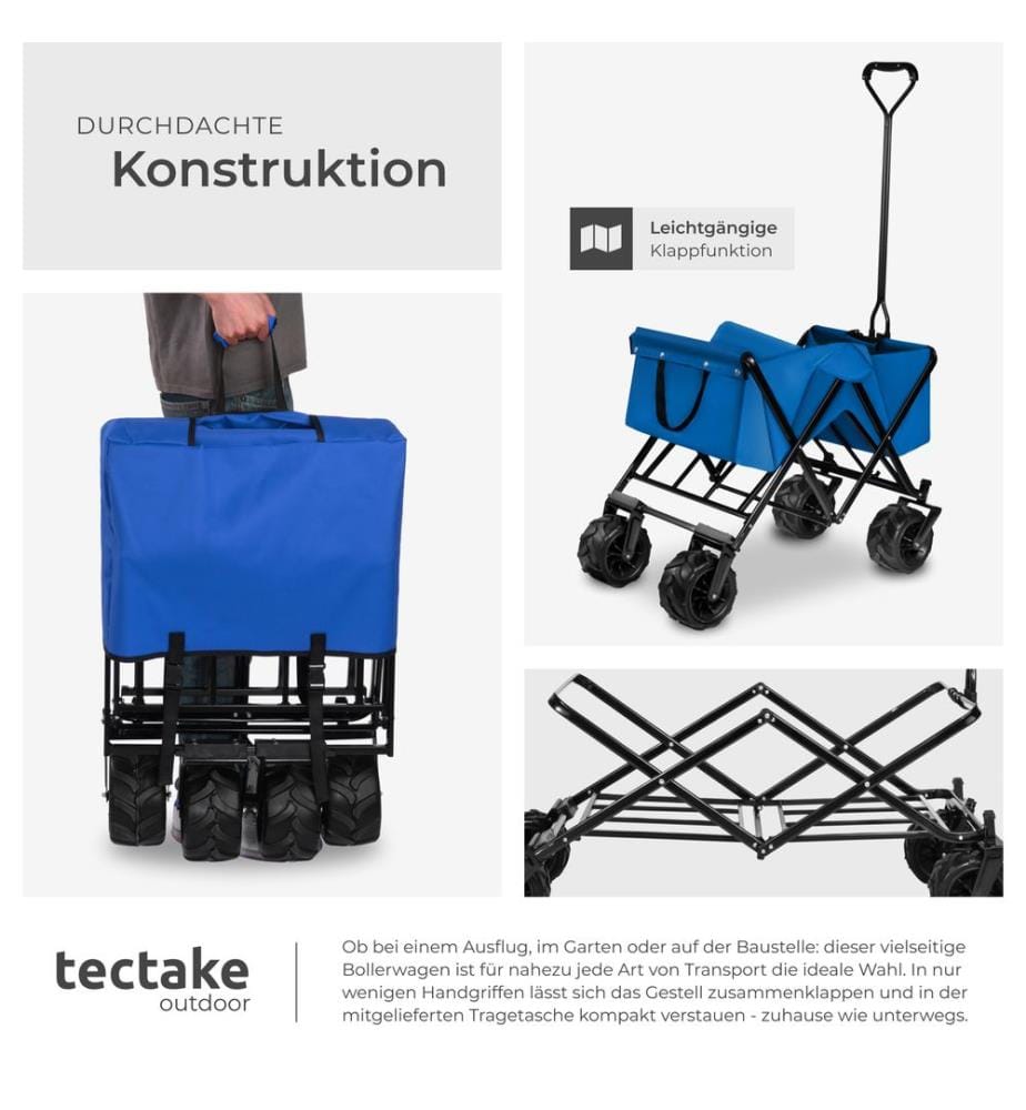 Carretto pieghevole con ruota larga carico massimo 80 kg - blu