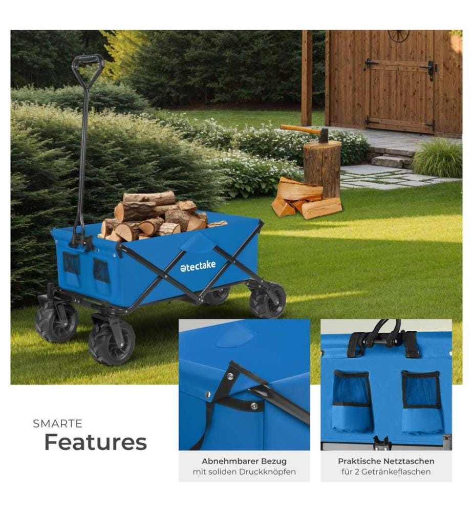 Carretto pieghevole con ruota larga carico massimo 80 kg - blu