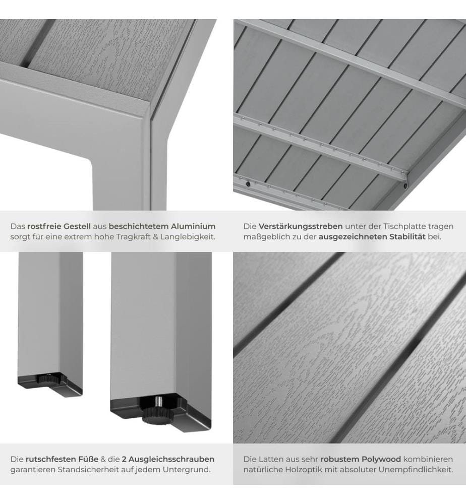Aluminium Gartentisch Maren höhenverstellbare Füsse 90x90x74,5 cm - silber