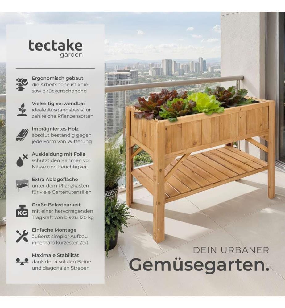 Hochbeet mit Ablage 119x57x90 cm - braun