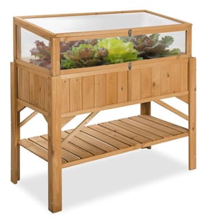 Fioriera con ripiano e alzata per letto caldo 119 x 57 x 124 cm - marrone