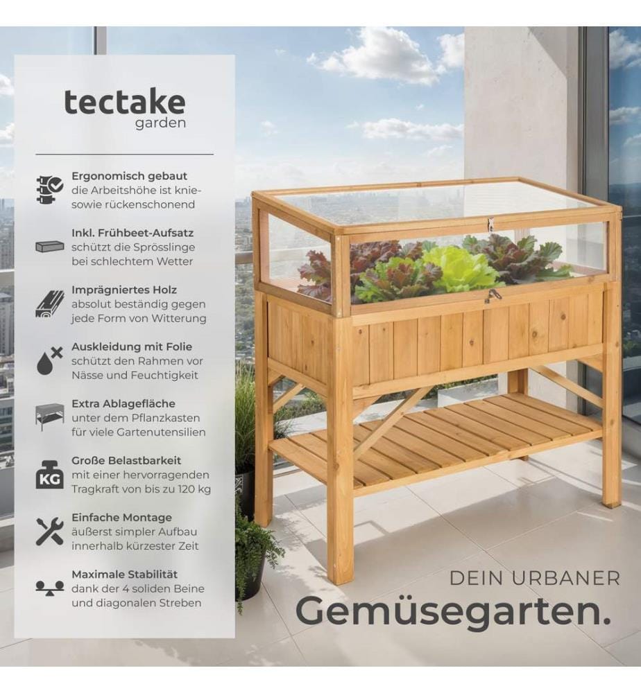 Hochbeet mit Ablage und Frühbeet-Aufsatz 119x57x124 cm - braun