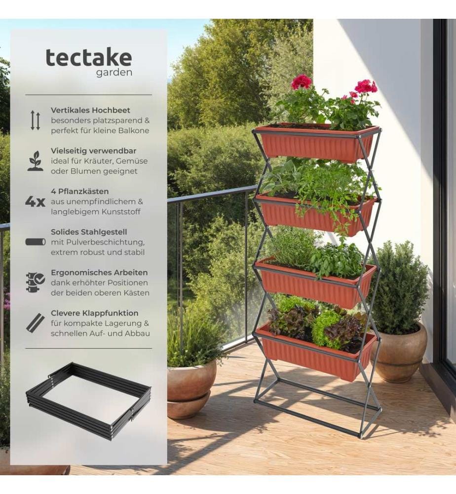Vertikalbeet mit 4 Kästen 52x21x127 cm - braun