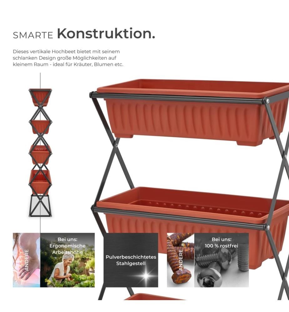 Vertikalbeet mit 4 Kästen 52x21x127 cm - braun