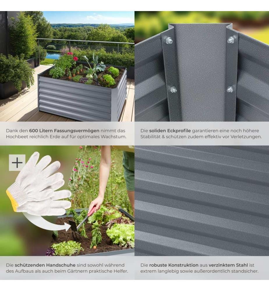 Hochbeet Salvia 600l verzinkt 120x90x57 cm - silber