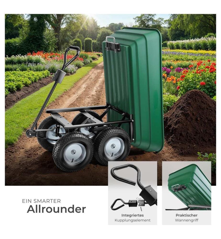 Carrettino Tummi con pneumatico gonfiato ad aria, carico massimo 300 kg - verde