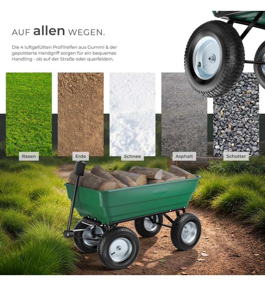 Carrettino Tummi con pneumatico gonfiato ad aria, carico massimo 300 kg - verde