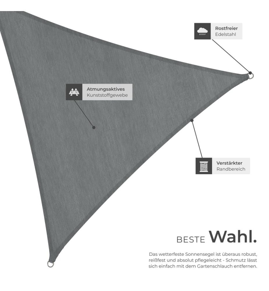 Vela ombreggiante triangolare in polietilene, grigio - 4 x 4 x 4 m