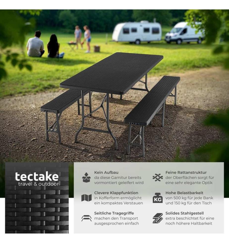 Ensemble de table de camping Vani pliable en rotin - noir-aspect rotin