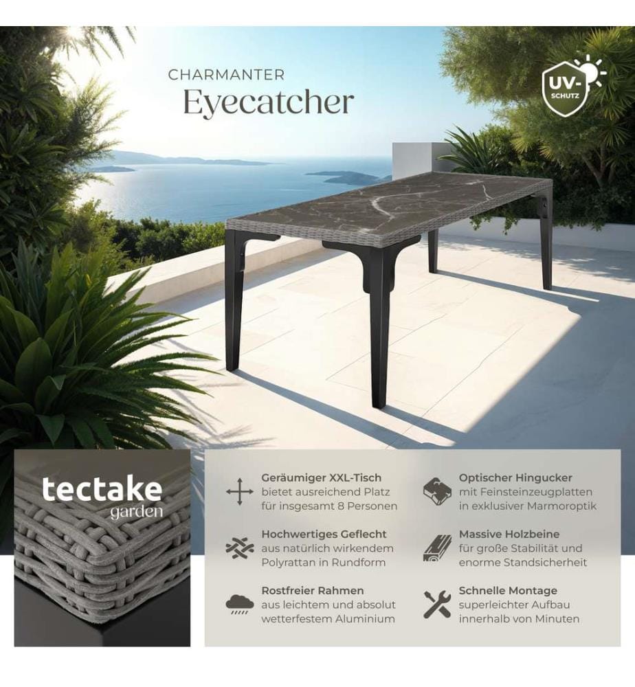 Rattan Tisch Foggia 196x87x76 cm - grau