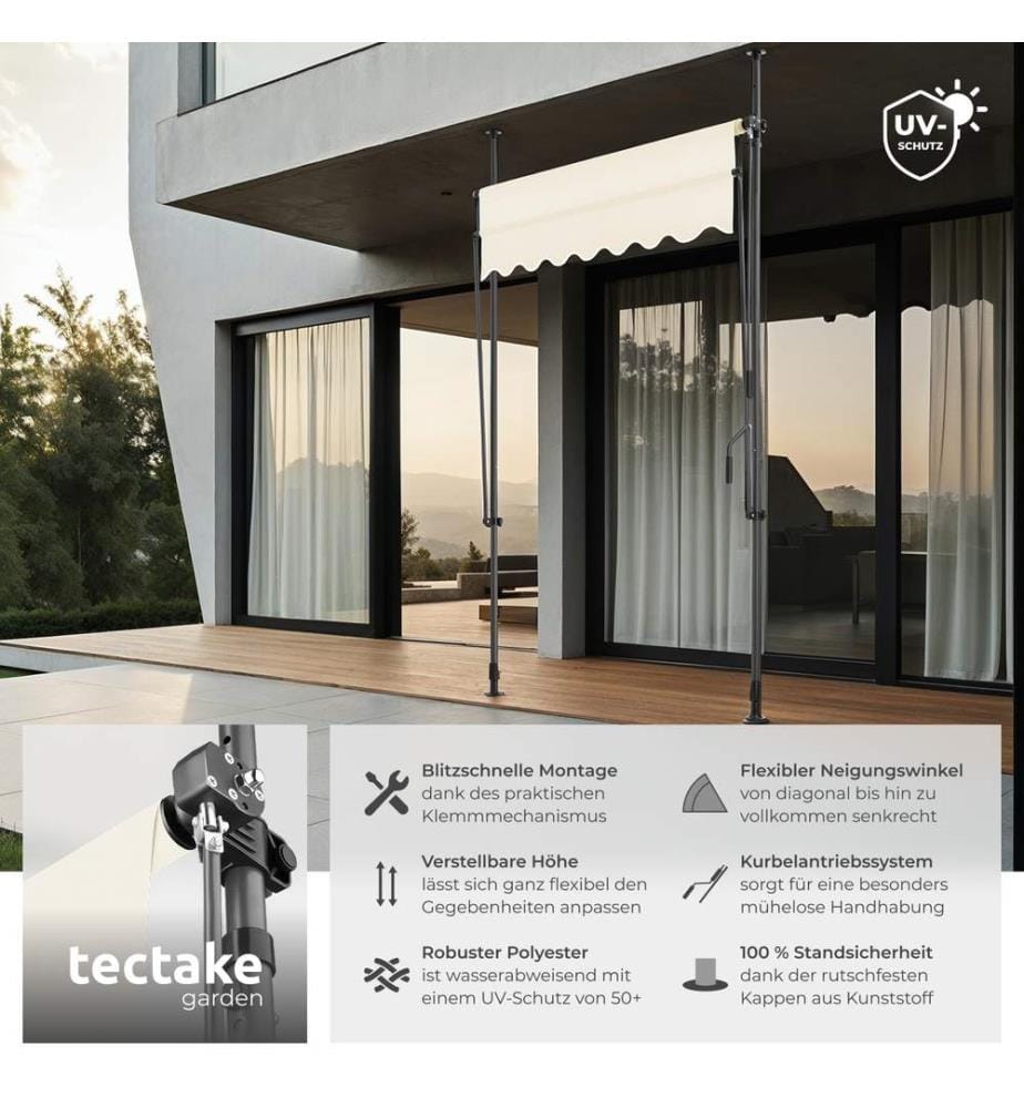 Tenda a morsetto con manovella, altezza regolabile - 150 x 180 cm, beige