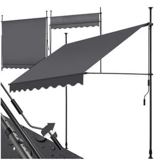 Klemmmarkise mit Handkurbel, höhenverstellbar - 200 x 180 cm, schwarzgrau