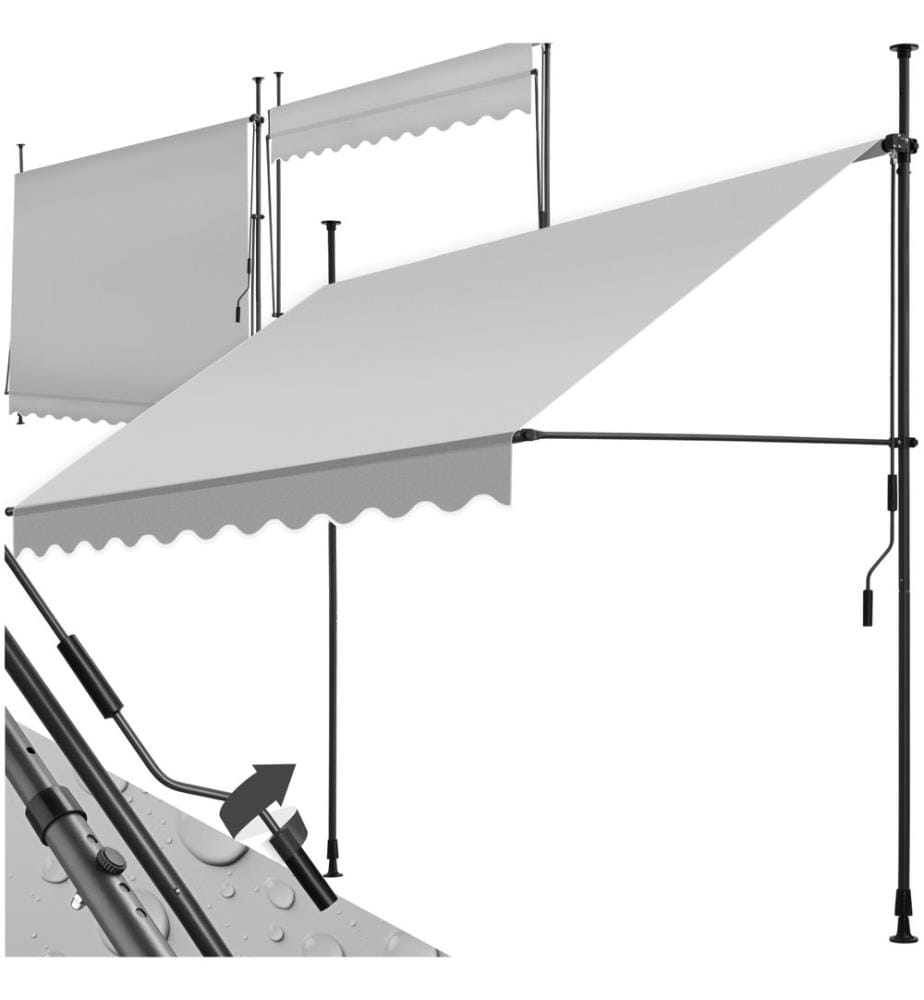 Klemmmarkise mit Handkurbel, höhenverstellbar - 250 x 180 cm, hellgrau