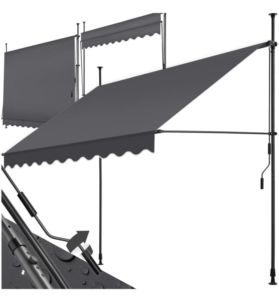 Tenda a morsetto con manovella, altezza regolabile - 250 x 180 cm, nerogrigio