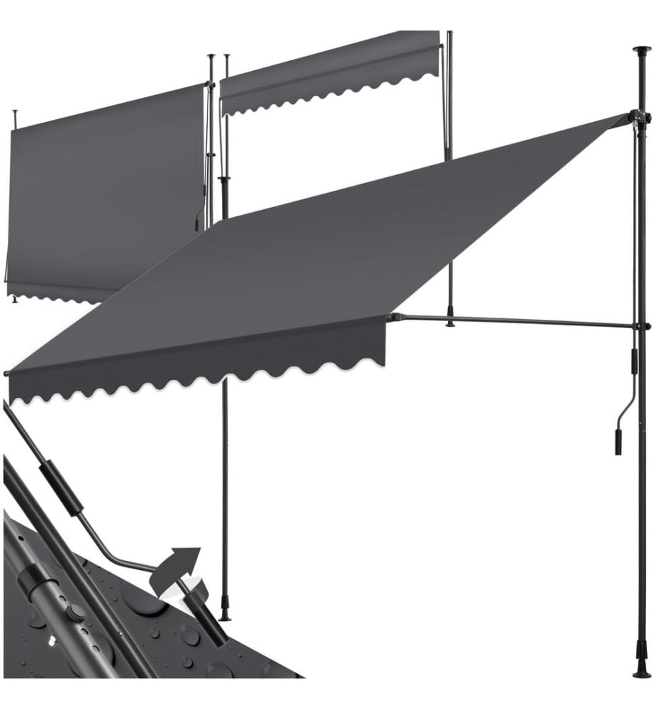 Tenda a morsetto con manovella, altezza regolabile - 300 x 180 cm, nerogrigio