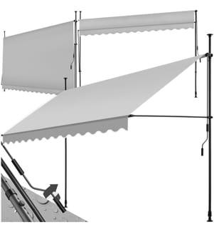 Store à pince sans perçage avec manivelle, réglable en hauteur - 350 x 180 cm, gris clair