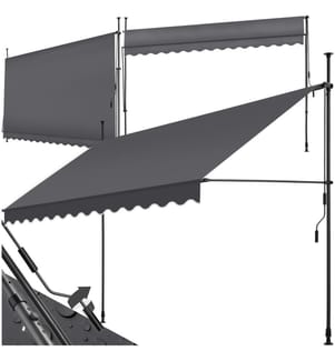 Store à pince sans perçage avec manivelle, réglable en hauteur - 350 x 180 cm, noirgris