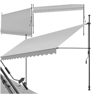 Store à pince sans perçage avec manivelle, réglable en hauteur - 400 x 180 cm, gris clair