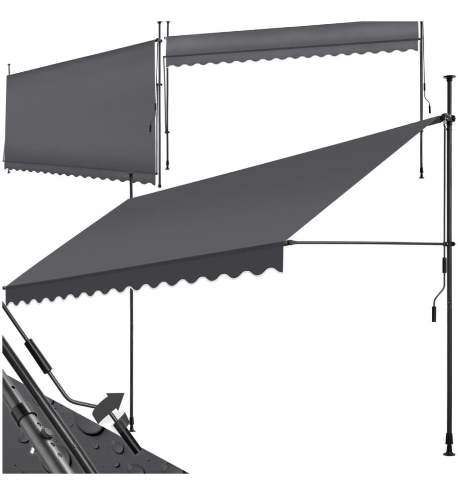 Tenda a morsetto con manovella, altezza regolabile - 400 x 180 cm, nerogrigio