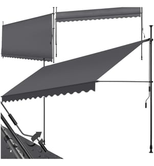 Store à pince sans perçage avec manivelle, réglable en hauteur - 400 x 180 cm, noirgris