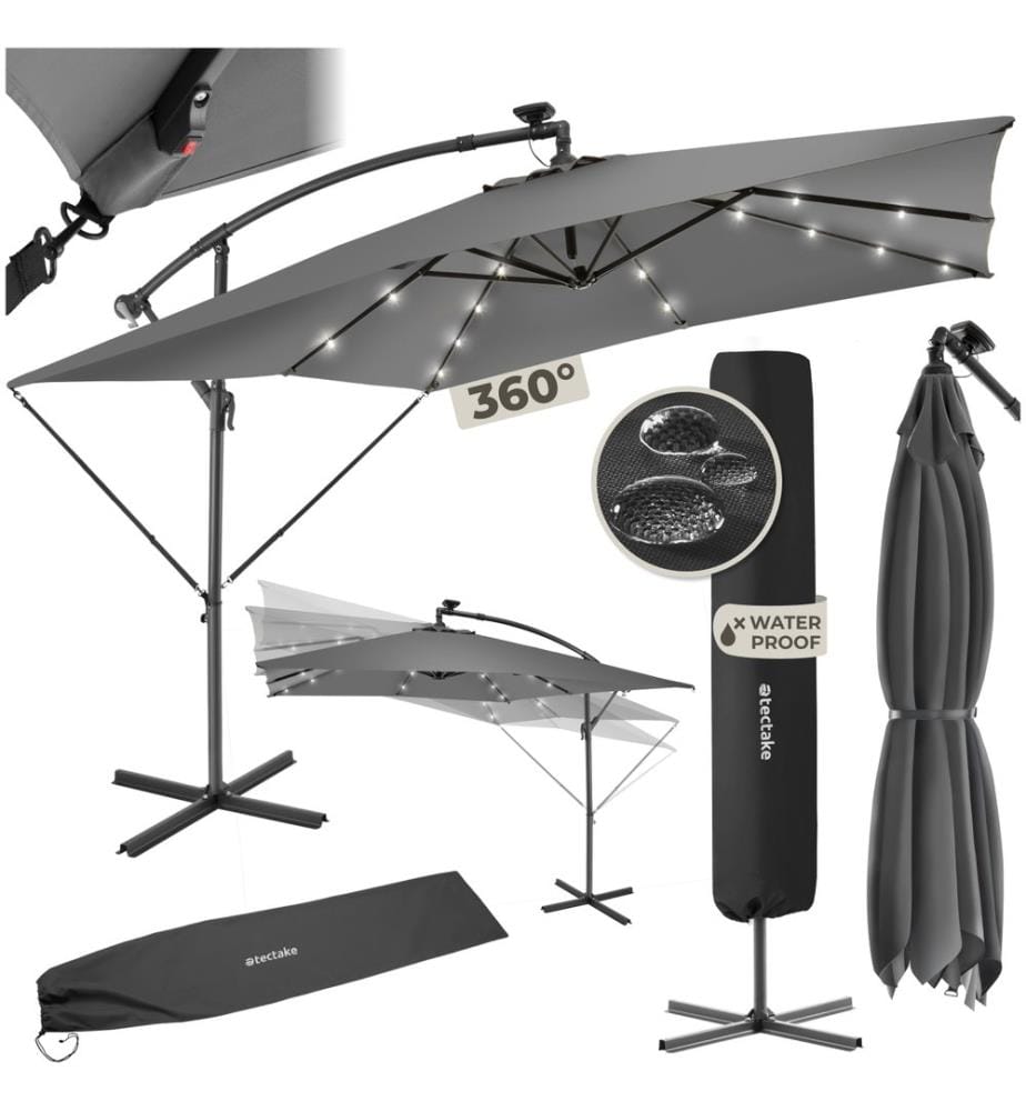 Ombrellone Sunna con LED ad energia solare con manovella 2,5 x 2,5 m - grigio chiaro