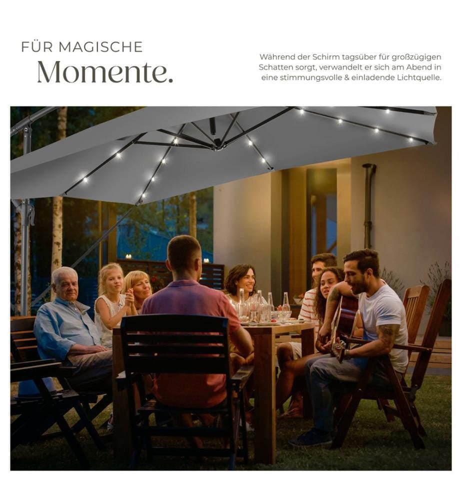 Ombrellone Sunna con LED ad energia solare con manovella 2,5 x 2,5 m - grigio chiaro