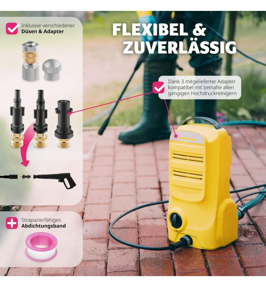 Rohrreinigungsschlauch-Set inkl 2 Düsen & 3 Adaptern - 30 m