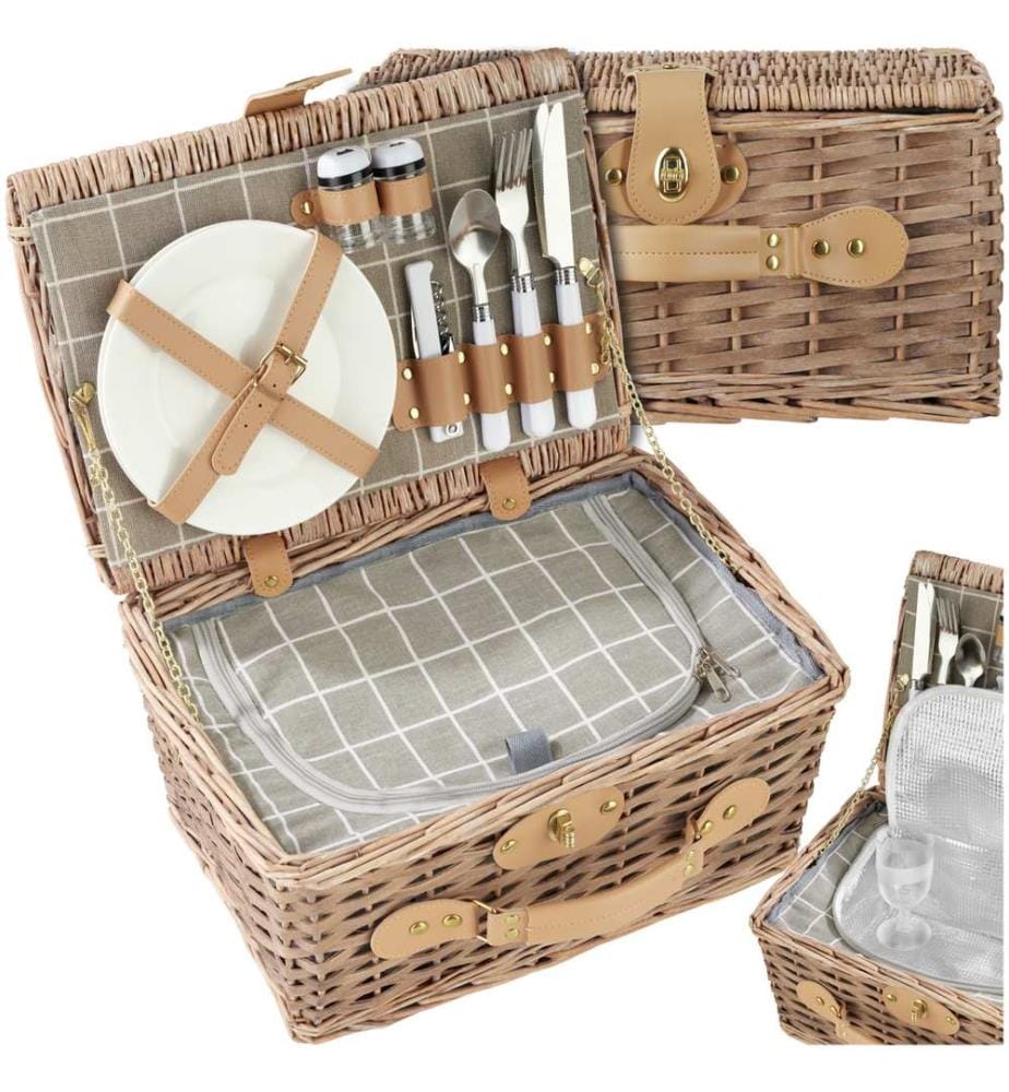 Cestino da picnic Langeoog per 2 persone, con scomparto refrigerante & accessori - marrone