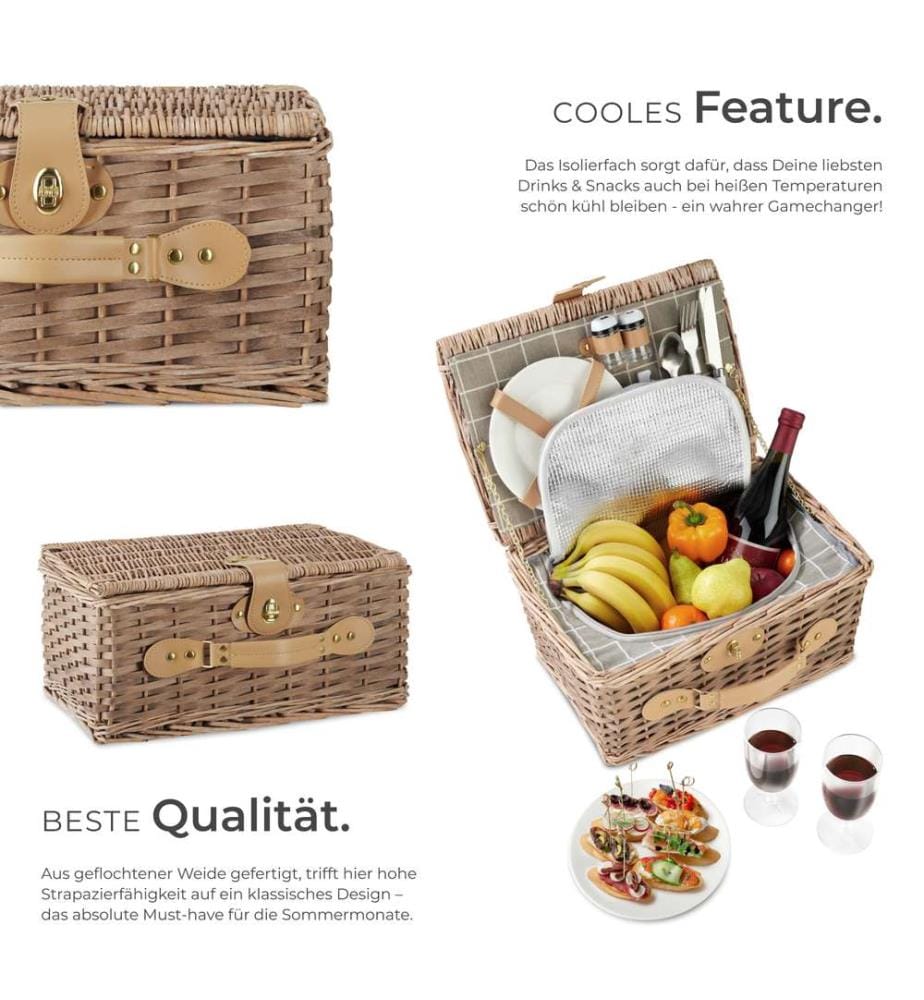 Cestino da picnic Langeoog per 2 persone, con scomparto refrigerante & accessori - marrone