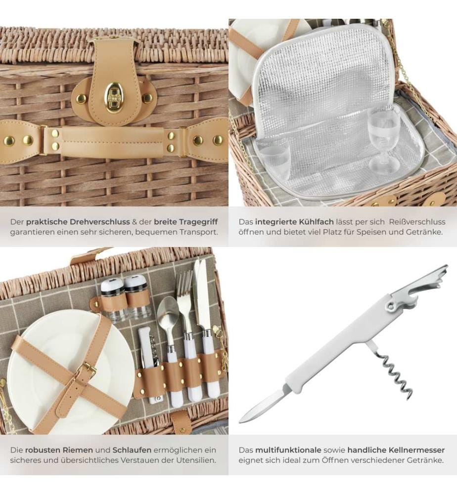 Cestino da picnic Langeoog per 2 persone, con scomparto refrigerante & accessori - marrone