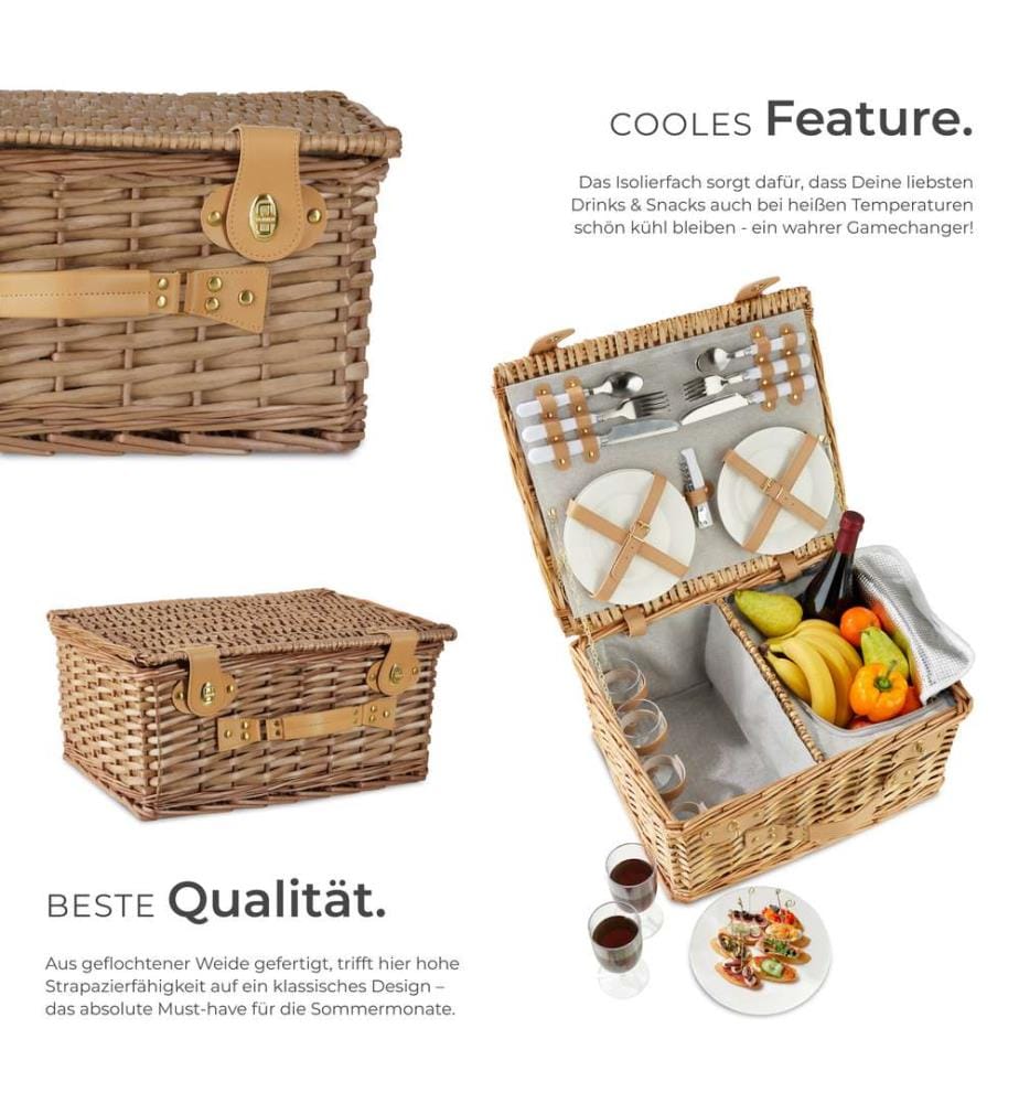 Cestino da picnic Föhr per 4 persone, con scomparto refrigerante & accessori - marrone