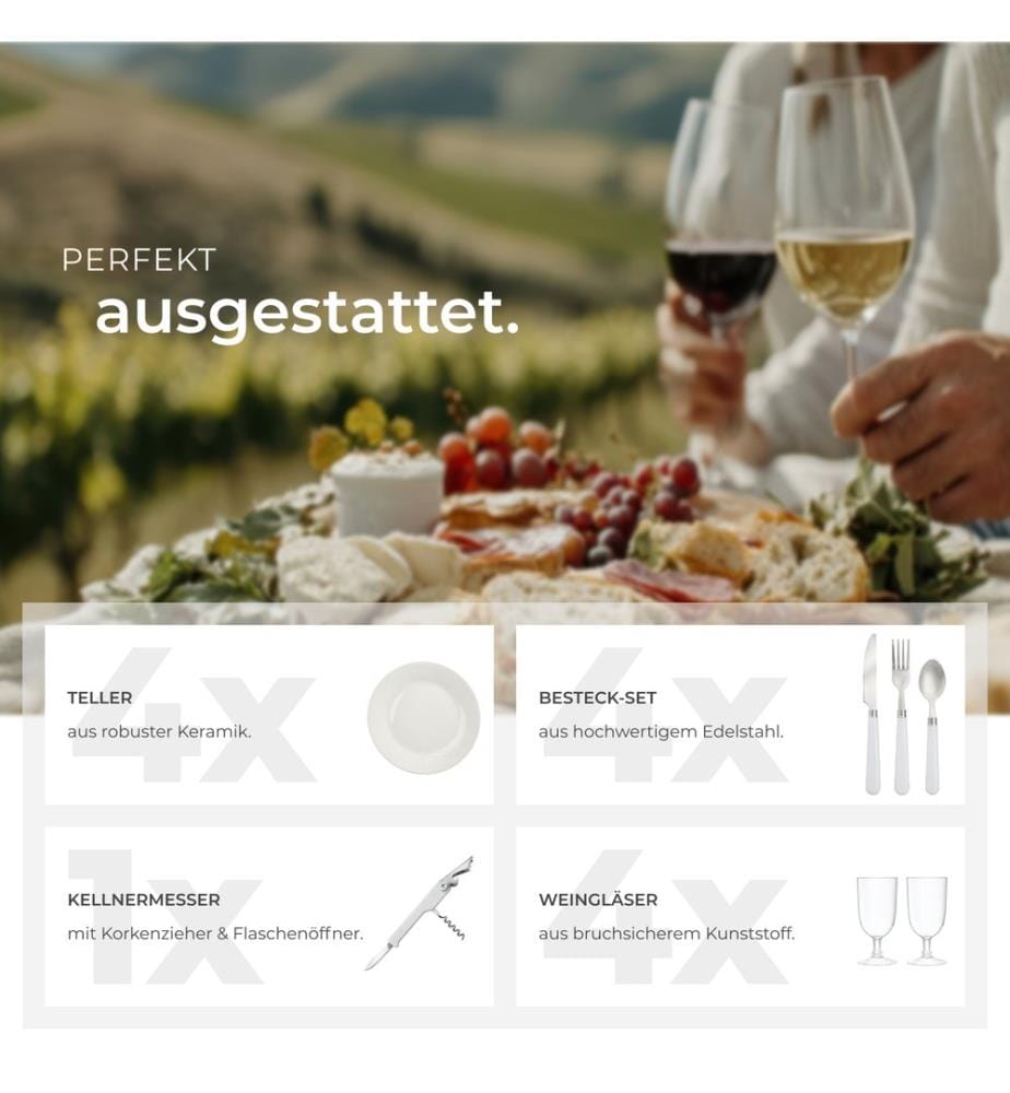 Cestino da picnic Föhr per 4 persone, con scomparto refrigerante & accessori - marrone