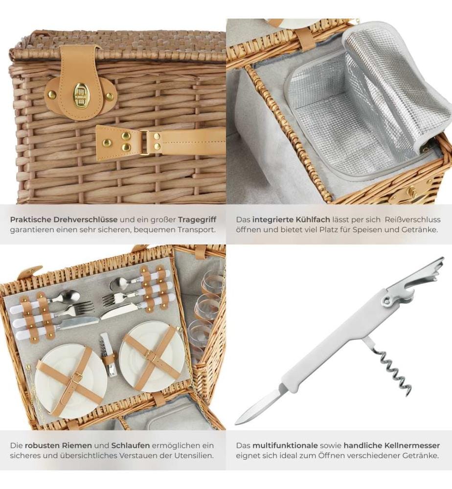 Cestino da picnic Föhr per 4 persone, con scomparto refrigerante & accessori - marrone