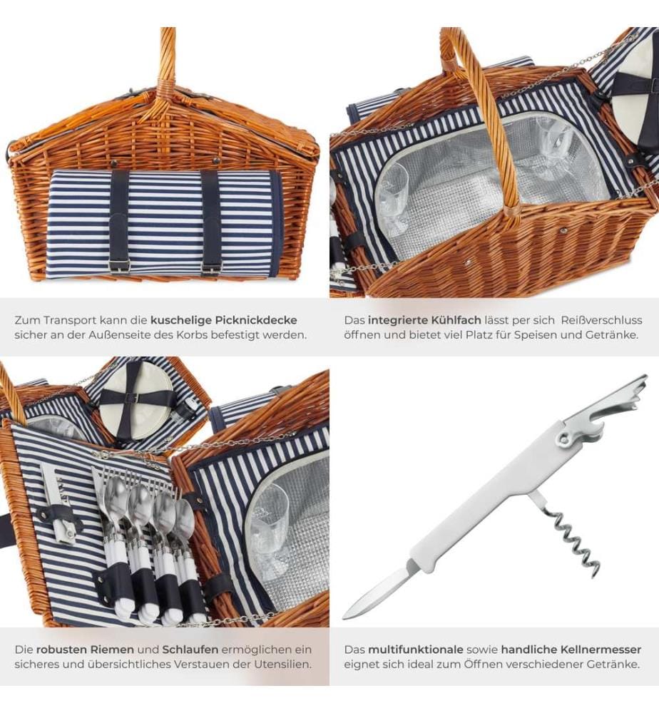 Cestino da picnic Usedom per 4 persone, con scomparto refrigerante e accessori - marrone